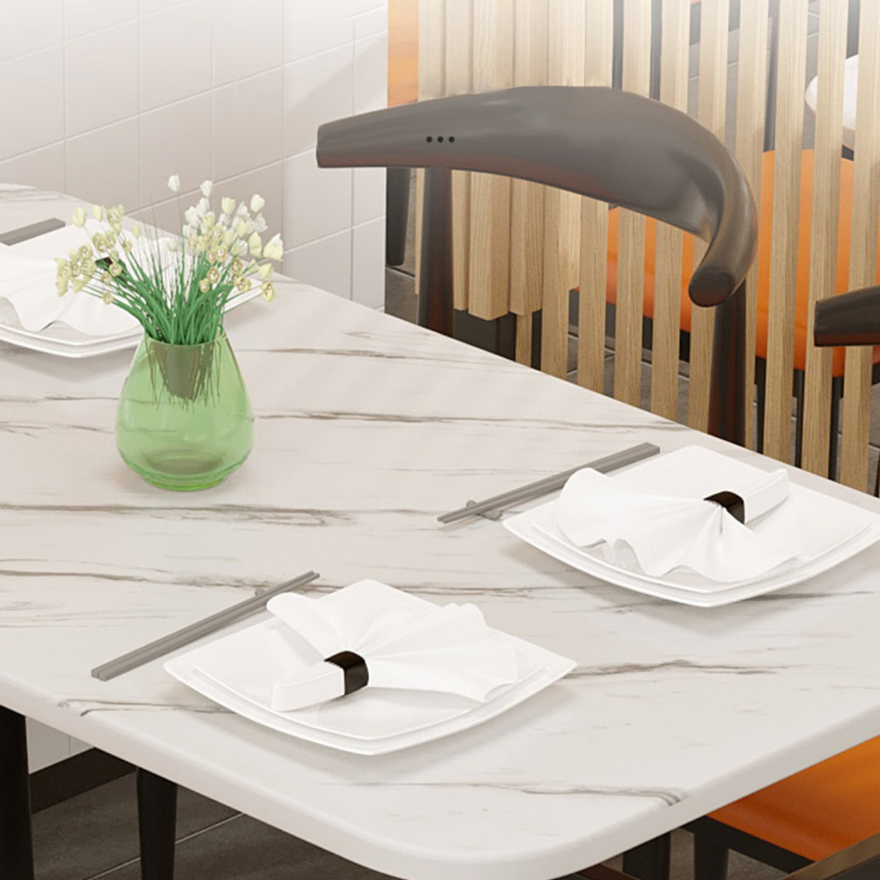 Eigentijdse witte rechthoekige houten eettafel met 4 voet