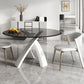 Modern Round Dining Table Glass Tabletop with White Pedestal Base