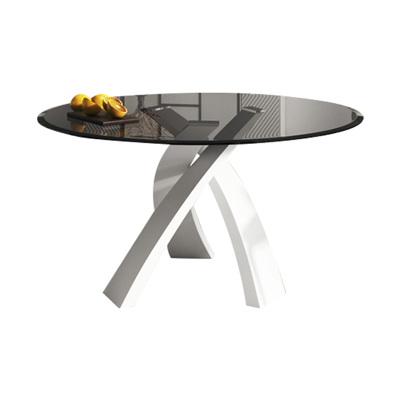 Modern Round Dining Table Glass Tabletop with White Pedestal Base
