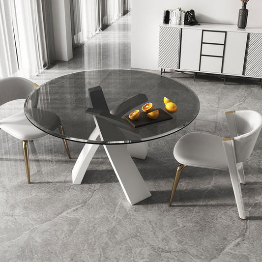 Modern Round Dining Table Glass Tabletop with White Pedestal Base Clearhalo 'Dining Tables & Seating' 'Dining Tables' 'dining_table' 'furn' 'furn_dining_table' 'Furniture' 'Kitchen & Dining Furniture' 7707550