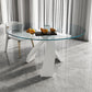 Modern Round Dining Table Glass Tabletop with White Pedestal Base