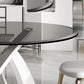 Modern Round Dining Table Glass Tabletop with White Pedestal Base