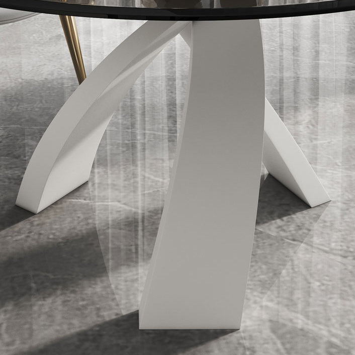 Modern Round Dining Table Glass Tabletop with White Pedestal Base