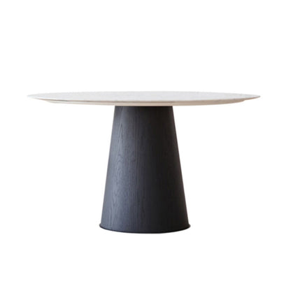 Modern Round Dining Table White Stone Tabletop with Wood Pedestal Base Black Without Chairs Clearhalo 'Dining Tables & Seating' 'Dining Tables' 'dining_table' 'furn' 'furn_dining_table' 'Furniture' 'Kitchen & Dining Furniture' 7707581