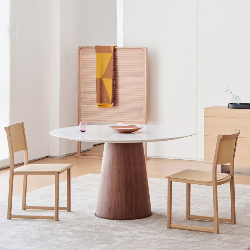 Modern Round Dining Table White Stone Tabletop with Wood Pedestal Base Clearhalo 'Dining Tables & Seating' 'Dining Tables' 'dining_table' 'furn' 'furn_dining_table' 'Furniture' 'Kitchen & Dining Furniture' 7707582