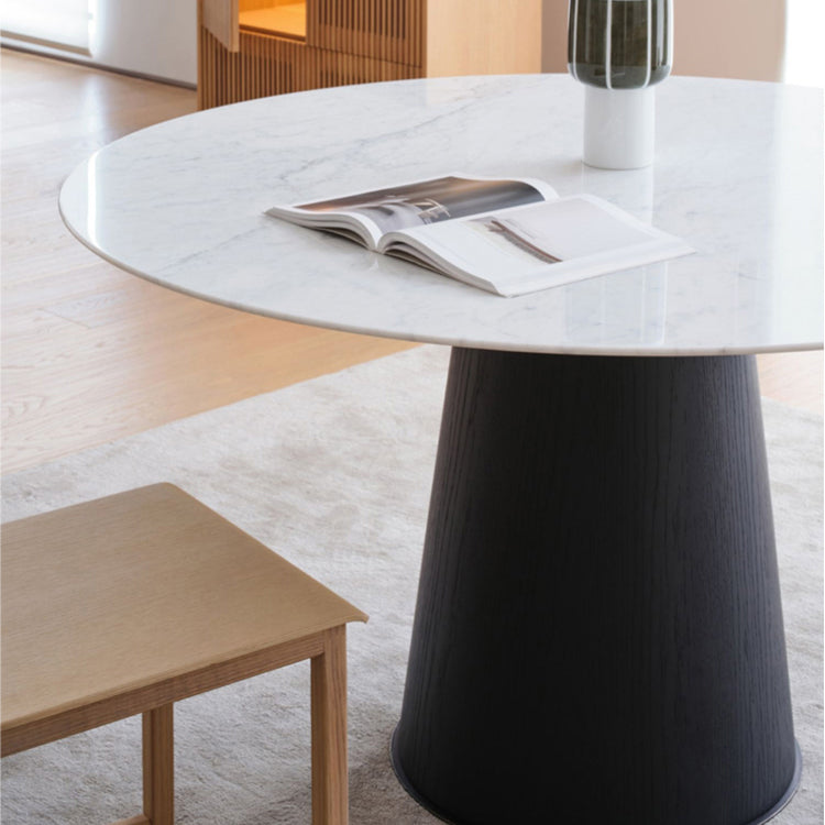Modern Round Dining Table White Stone Tabletop with Wood Pedestal Base Clearhalo 'Dining Tables & Seating' 'Dining Tables' 'dining_table' 'furn' 'furn_dining_table' 'Furniture' 'Kitchen & Dining Furniture' 7707586