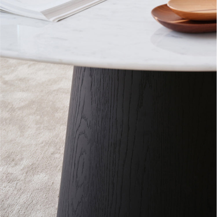 Modern Round Dining Table White Stone Tabletop with Wood Pedestal Base Clearhalo 'Dining Tables & Seating' 'Dining Tables' 'dining_table' 'furn' 'furn_dining_table' 'Furniture' 'Kitchen & Dining Furniture' 7707587