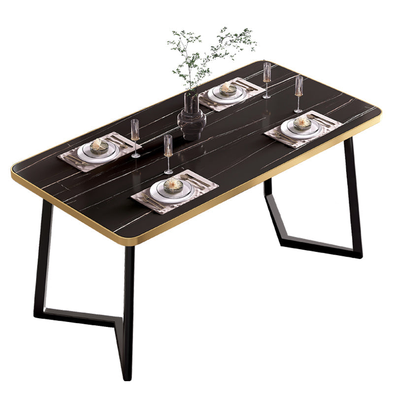 Modern Rectangle Dining Table Wood Tabletop with Double Pedestal Base Black Without Chairs Clearhalo 'Dining Tables & Seating' 'Dining Tables' 'dining_table' 'furn' 'furn_dining_table' 'Furniture' 'Kitchen & Dining Furniture' 7707617