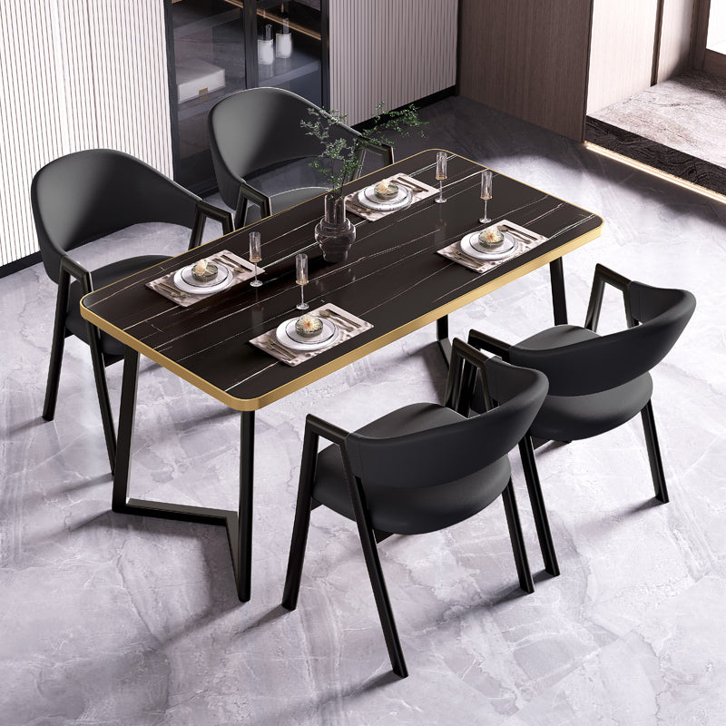 Modern Rectangle Dining Table Wood Tabletop with Double Pedestal Base Clearhalo 'Dining Tables & Seating' 'Dining Tables' 'dining_table' 'furn' 'furn_dining_table' 'Furniture' 'Kitchen & Dining Furniture' 7707625