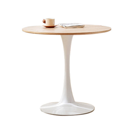Tavolo da pranzo rotondo moderno con piano in legno naturale con base a tulipano