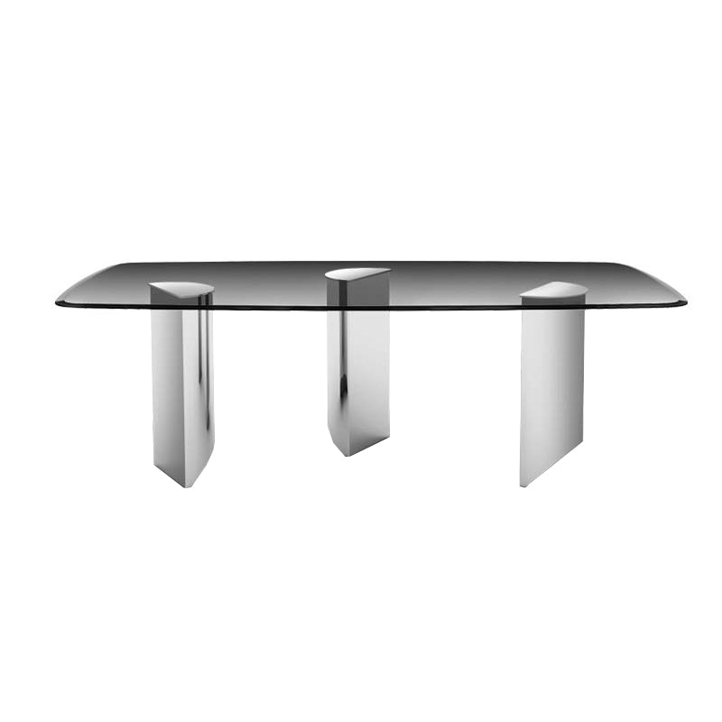 Rectangular Dining Table Clear Glass Tabletop with Chrome Base Without Chairs Clearhalo 'Dining Tables & Seating' 'Dining Tables' 'dining_table' 'furn' 'furn_dining_table' 'Furniture' 'Kitchen & Dining Furniture' 7707685