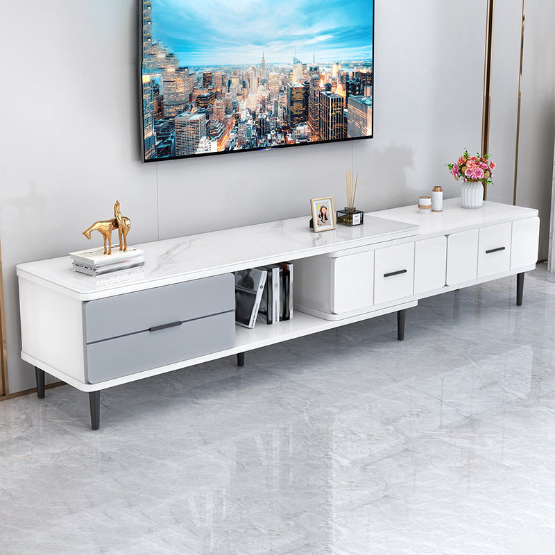 Glass TV Stand Console Contemporary Media Console with Drawers 59"L x 12"W x 18"H White Clearhalo 'furn' 'furn_tv_stands_entertainment_centers' 'Furniture' 'Living Room Furniture' 'TV Stands & Entertainment Centers' 'TV Stands & Media Storage Furniture' 'tv_stands_entertainment_centers' 7710263
