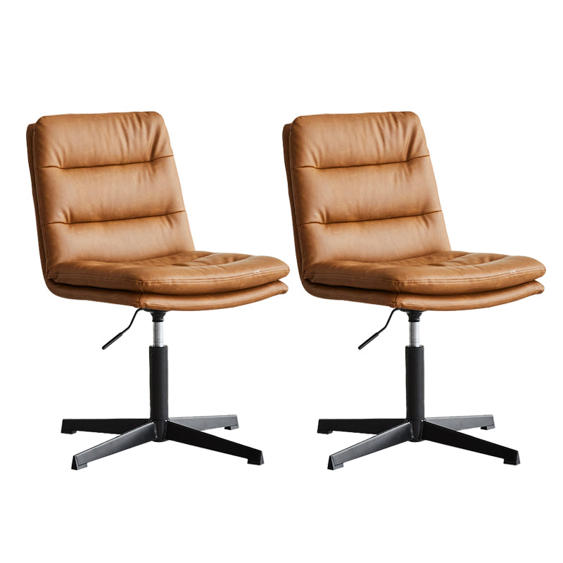 Armless Office Chair No Wheels Conference Chair for Living Room Home Brown PU（Polyurethane） 2 Piece Set Clearhalo 'furn' 'furn_office_chair' 'Furniture' 'Office Chairs' 'Office Furniture' 'office_chair' 7710869