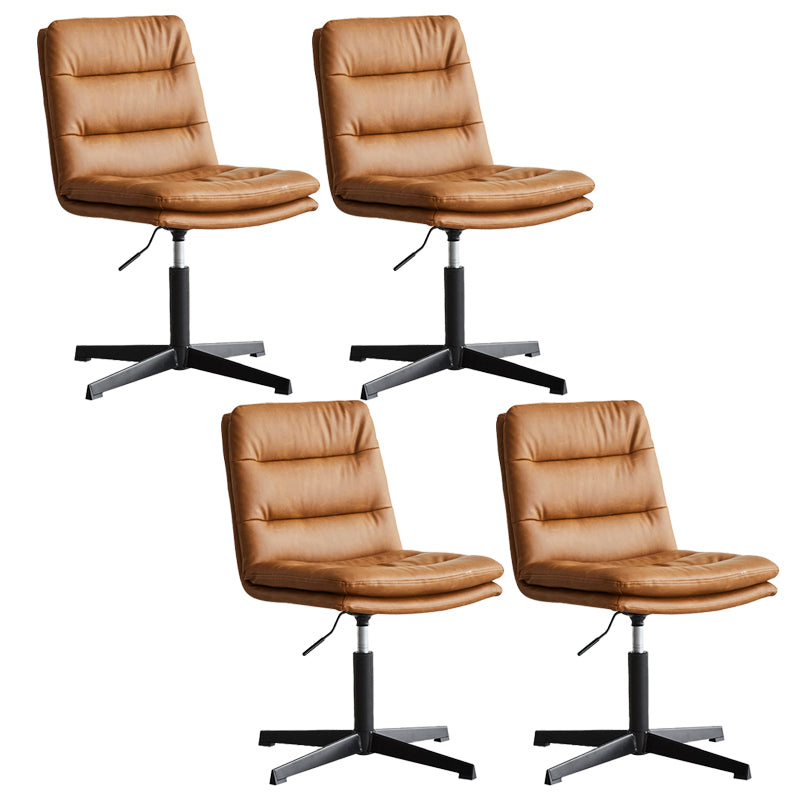 Armless Office Chair No Wheels Conference Chair for Living Room Home Brown PU（Polyurethane） 4 Piece Set Clearhalo 'furn' 'furn_office_chair' 'Furniture' 'Office Chairs' 'Office Furniture' 'office_chair' 7710870