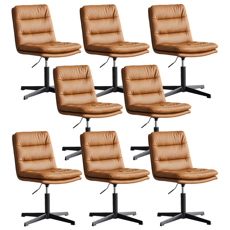 Armless Office Chair No Wheels Conference Chair for Living Room Home Brown PU（Polyurethane） 8 Piece Set Clearhalo 'furn' 'furn_office_chair' 'Furniture' 'Office Chairs' 'Office Furniture' 'office_chair' 7710872