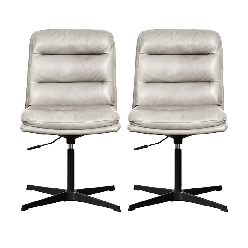 Armless Office Chair No Wheels Conference Chair for Living Room Home White Genuine Leather 2 Piece Set Clearhalo 'furn' 'furn_office_chair' 'Furniture' 'Office Chairs' 'Office Furniture' 'office_chair' 7710874