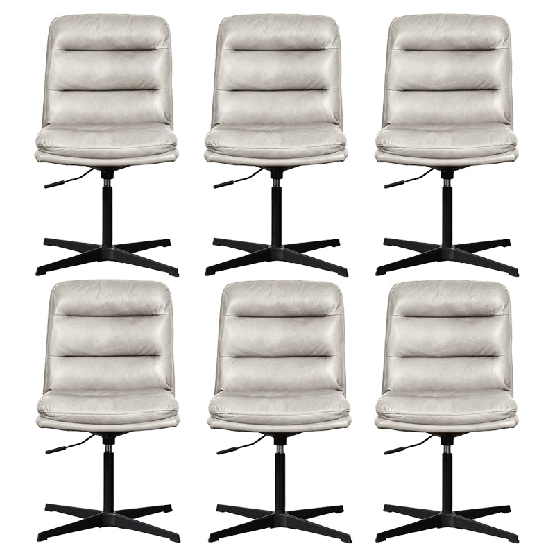 Armless Office Chair No Wheels Conference Chair for Living Room Home White Genuine Leather 6 Piece Set Clearhalo 'furn' 'furn_office_chair' 'Furniture' 'Office Chairs' 'Office Furniture' 'office_chair' 7710876