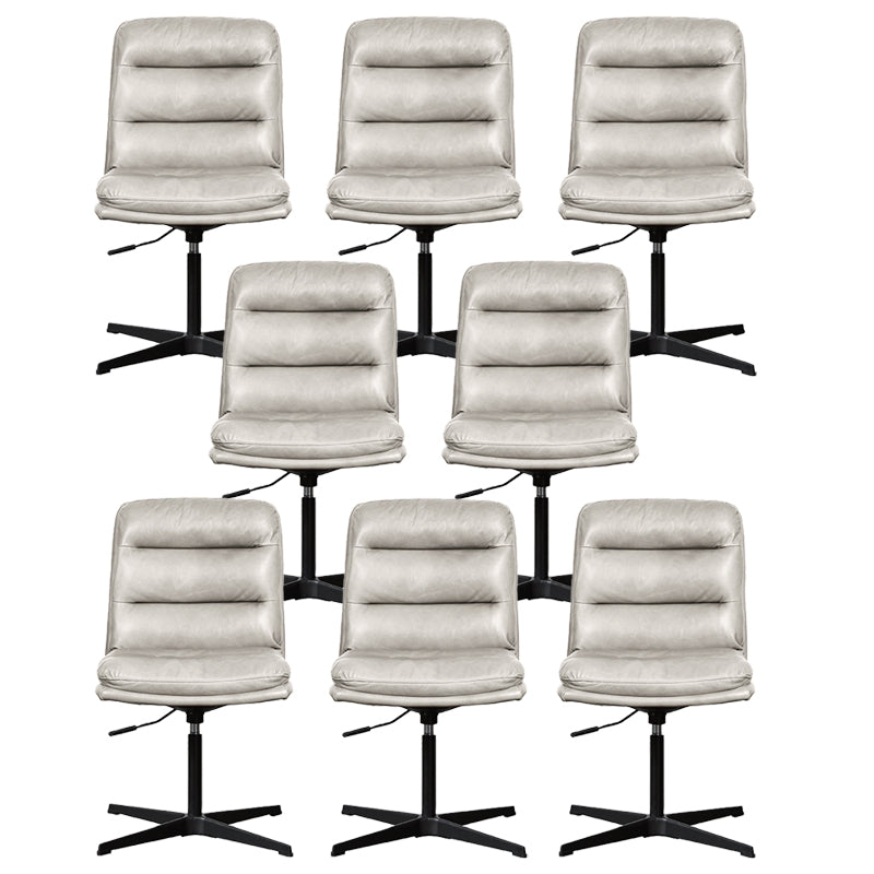 Armless Office Chair No Wheels Conference Chair for Living Room Home White Genuine Leather 8 Piece Set Clearhalo 'furn' 'furn_office_chair' 'Furniture' 'Office Chairs' 'Office Furniture' 'office_chair' 7710877