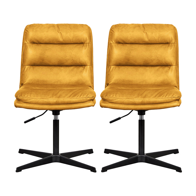 Armless Office Chair No Wheels Conference Chair for Living Room Home Yellow Genuine Leather 2 Piece Set Clearhalo 'furn' 'furn_office_chair' 'Furniture' 'Office Chairs' 'Office Furniture' 'office_chair' 7710879