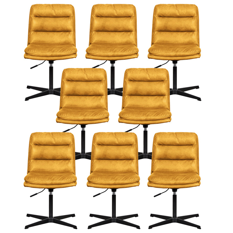Armless Office Chair No Wheels Conference Chair for Living Room Home Yellow Genuine Leather 8 Piece Set Clearhalo 'furn' 'furn_office_chair' 'Furniture' 'Office Chairs' 'Office Furniture' 'office_chair' 7710882