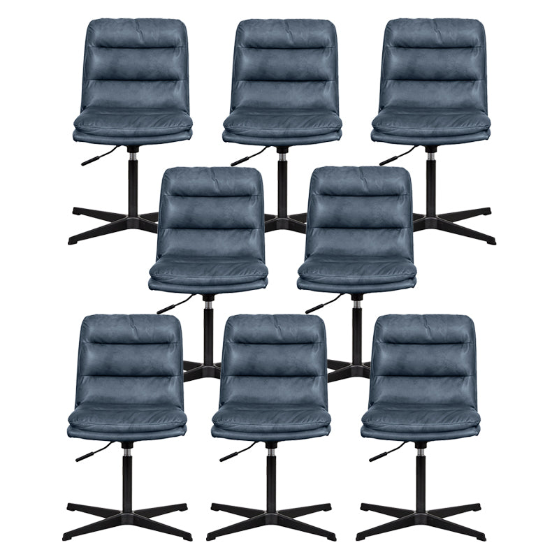 Armless Office Chair No Wheels Conference Chair for Living Room Home Blue Genuine Leather 8 Piece Set Clearhalo 'furn' 'furn_office_chair' 'Furniture' 'Office Chairs' 'Office Furniture' 'office_chair' 7710887