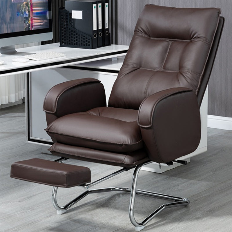 Modern Armless Office Chair Leather No Distressing No Wheels Ergonomic Desk Chair Coffee Genuine Leather 1 Piece Clearhalo 'furn' 'furn_office_chair' 'Furniture' 'Office Chairs' 'Office Furniture' 'office_chair' 7711035
