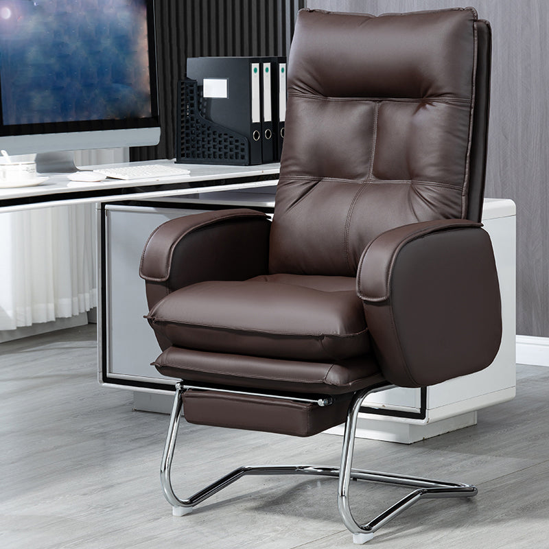 Modern Armless Office Chair Leather No Distressing No Wheels Ergonomic Desk Chair Coffee Faux Leather 1 Piece Clearhalo 'furn' 'furn_office_chair' 'Furniture' 'Office Chairs' 'Office Furniture' 'office_chair' 7711036