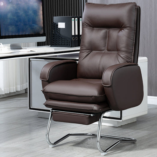 Modern Armless Office Chair Leather No Distressing No Wheels Ergonomic Desk Chair Coffee Faux Leather 1 Piece