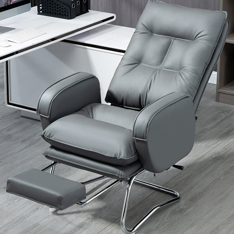 Modern Armless Office Chair Leather No Distressing No Wheels Ergonomic Desk Chair Grey Genuine Leather 1 Piece Clearhalo 'furn' 'furn_office_chair' 'Furniture' 'Office Chairs' 'Office Furniture' 'office_chair' 7711038