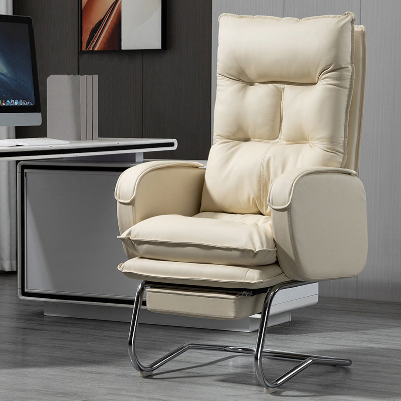 Modern Armless Office Chair Leather No Distressing No Wheels Ergonomic Desk Chair White Faux Leather 1 Piece Clearhalo 'furn' 'furn_office_chair' 'Furniture' 'Office Chairs' 'Office Furniture' 'office_chair' 7711045