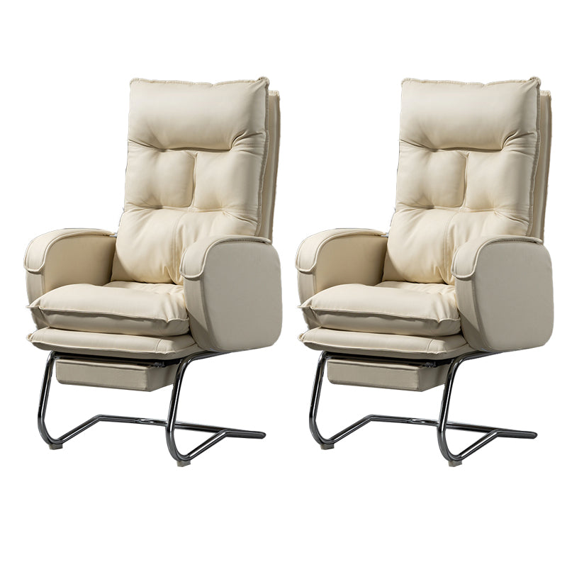 Modern Armless Office Chair Leather No Distressing No Wheels Ergonomic Desk Chair White 2 Piece Set Clearhalo 'furn' 'furn_office_chair' 'Furniture' 'Office Chairs' 'Office Furniture' 'office_chair' 7711048