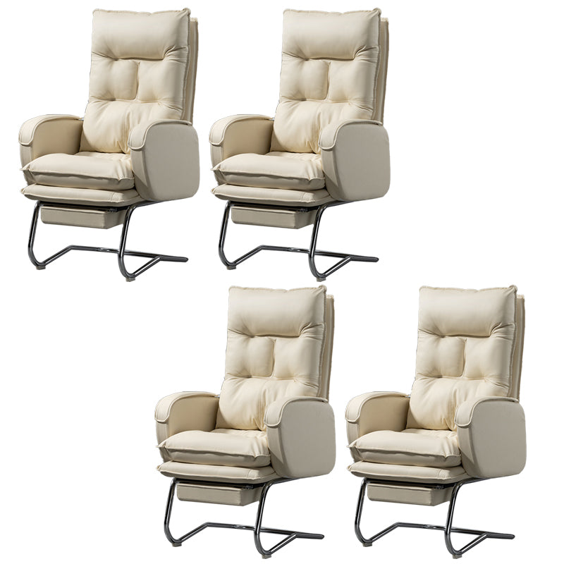 Modern Armless Office Chair Leather No Distressing No Wheels Ergonomic Desk Chair White 4 Piece Set Clearhalo 'furn' 'furn_office_chair' 'Furniture' 'Office Chairs' 'Office Furniture' 'office_chair' 7711049