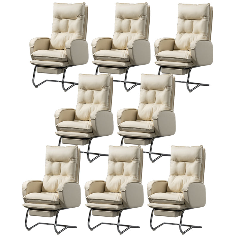 Modern Armless Office Chair Leather No Distressing No Wheels Ergonomic Desk Chair White 8 Piece Set Clearhalo 'furn' 'furn_office_chair' 'Furniture' 'Office Chairs' 'Office Furniture' 'office_chair' 7711052