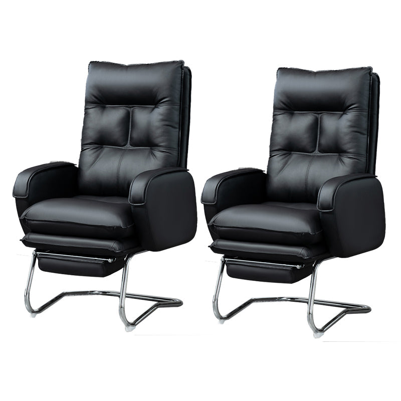 Modern Armless Office Chair Leather No Distressing No Wheels Ergonomic Desk Chair Black 2 Piece Set Clearhalo 'furn' 'furn_office_chair' 'Furniture' 'Office Chairs' 'Office Furniture' 'office_chair' 7711054