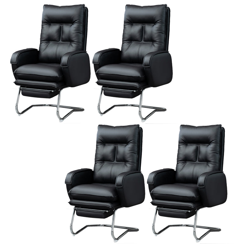 Modern Armless Office Chair Leather No Distressing No Wheels Ergonomic Desk Chair Black 4 Piece Set Clearhalo 'furn' 'furn_office_chair' 'Furniture' 'Office Chairs' 'Office Furniture' 'office_chair' 7711055