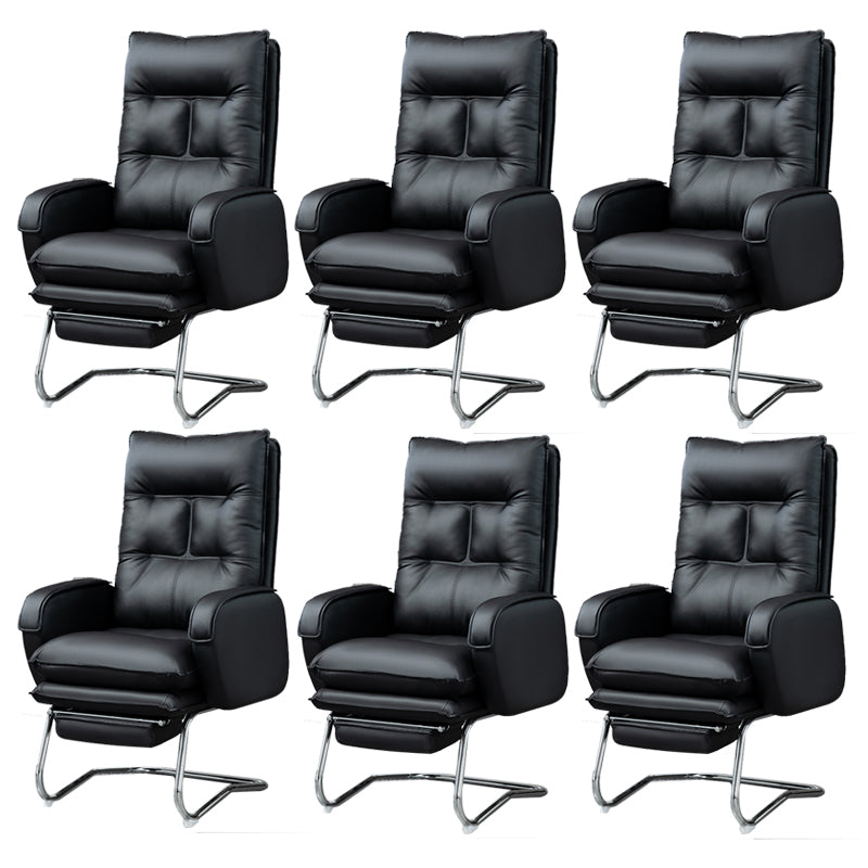 Modern Armless Office Chair Leather No Distressing No Wheels Ergonomic Desk Chair Black 6 Piece Set Clearhalo 'furn' 'furn_office_chair' 'Furniture' 'Office Chairs' 'Office Furniture' 'office_chair' 7711056