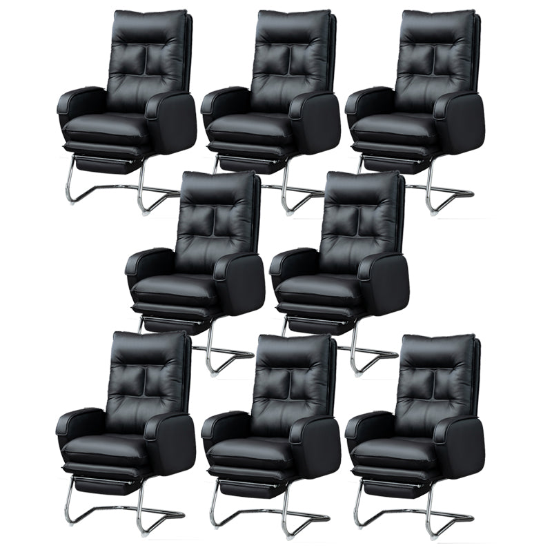 Modern Armless Office Chair Leather No Distressing No Wheels Ergonomic Desk Chair Black 8 Piece Set Clearhalo 'furn' 'furn_office_chair' 'Furniture' 'Office Chairs' 'Office Furniture' 'office_chair' 7711057