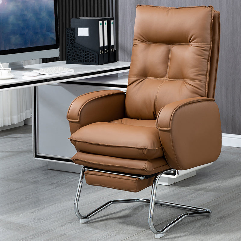 Modern Armless Office Chair Leather No Distressing No Wheels Ergonomic Desk Chair Brown 1 Piece Clearhalo 'furn' 'furn_office_chair' 'Furniture' 'Office Chairs' 'Office Furniture' 'office_chair' 7711058