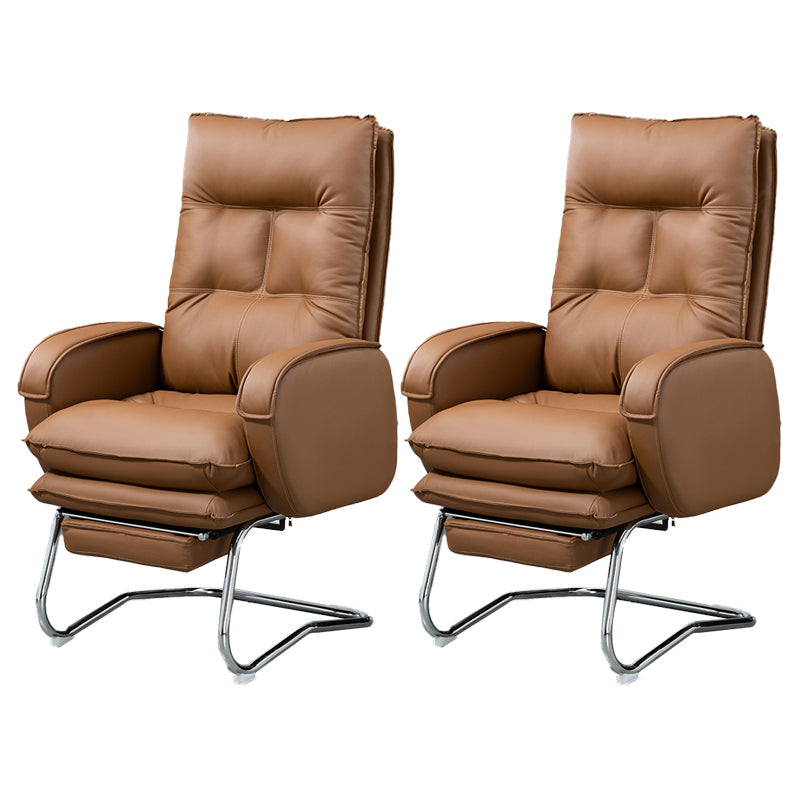 Modern Armless Office Chair Leather No Distressing No Wheels Ergonomic Desk Chair Brown 2 Piece Set Clearhalo 'furn' 'furn_office_chair' 'Furniture' 'Office Chairs' 'Office Furniture' 'office_chair' 7711059