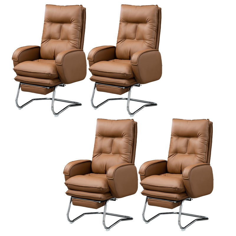 Modern Armless Office Chair Leather No Distressing No Wheels Ergonomic Desk Chair Brown 4 Piece Set Clearhalo 'furn' 'furn_office_chair' 'Furniture' 'Office Chairs' 'Office Furniture' 'office_chair' 7711060
