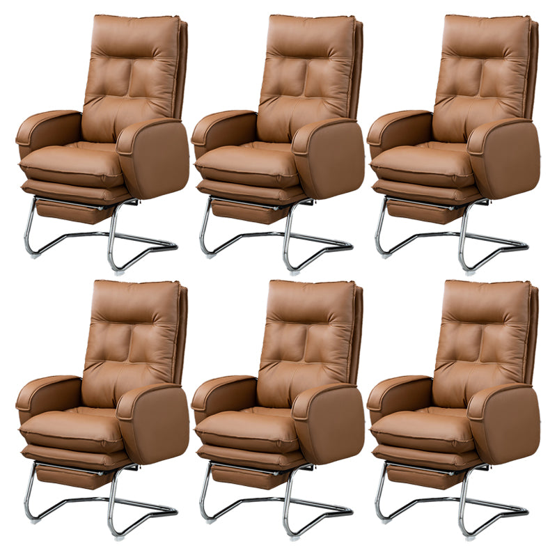 Modern Armless Office Chair Leather No Distressing No Wheels Ergonomic Desk Chair Brown 6 Piece Set Clearhalo 'furn' 'furn_office_chair' 'Furniture' 'Office Chairs' 'Office Furniture' 'office_chair' 7711061