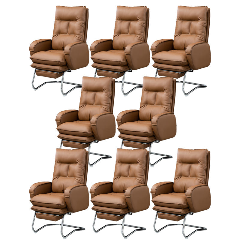 Modern Armless Office Chair Leather No Distressing No Wheels Ergonomic Desk Chair Brown 8 Piece Set Clearhalo 'furn' 'furn_office_chair' 'Furniture' 'Office Chairs' 'Office Furniture' 'office_chair' 7711062
