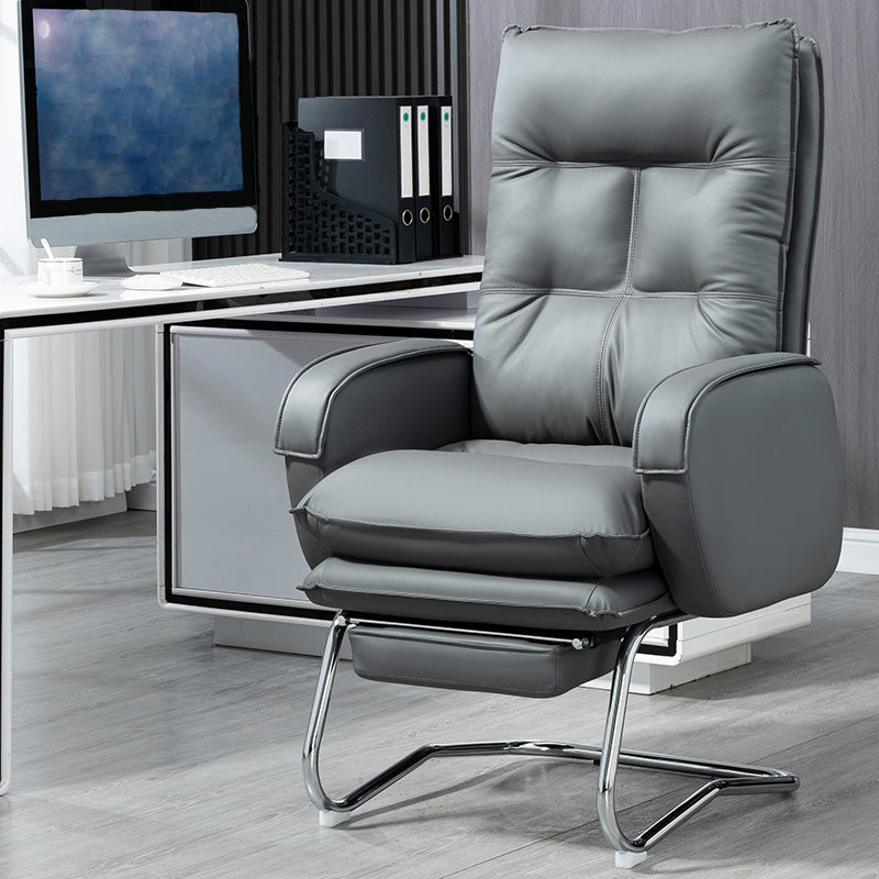 Modern Armless Office Chair Leather No Distressing No Wheels Ergonomic Desk Chair Grey Faux Leather 1 Piece Clearhalo 'furn' 'furn_office_chair' 'Furniture' 'Office Chairs' 'Office Furniture' 'office_chair' 7711063