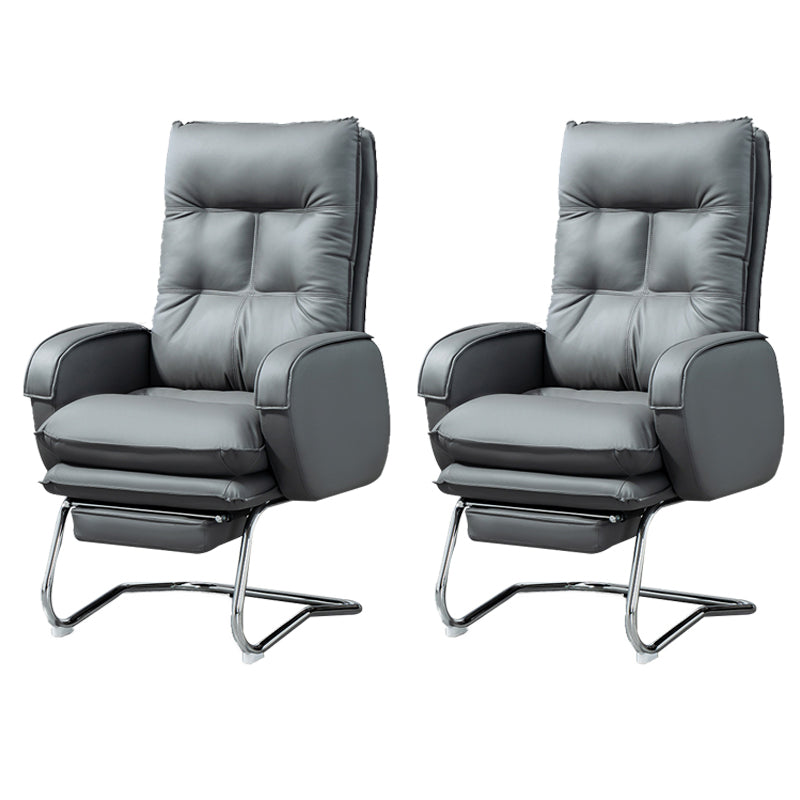 Modern Armless Office Chair Leather No Distressing No Wheels Ergonomic Desk Chair Grey 2 Piece Set Clearhalo 'furn' 'furn_office_chair' 'Furniture' 'Office Chairs' 'Office Furniture' 'office_chair' 7711064