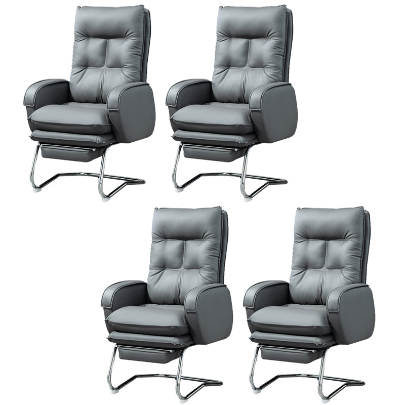 Modern Armless Office Chair Leather No Distressing No Wheels Ergonomic Desk Chair Grey 4 Piece Set Clearhalo 'furn' 'furn_office_chair' 'Furniture' 'Office Chairs' 'Office Furniture' 'office_chair' 7711065