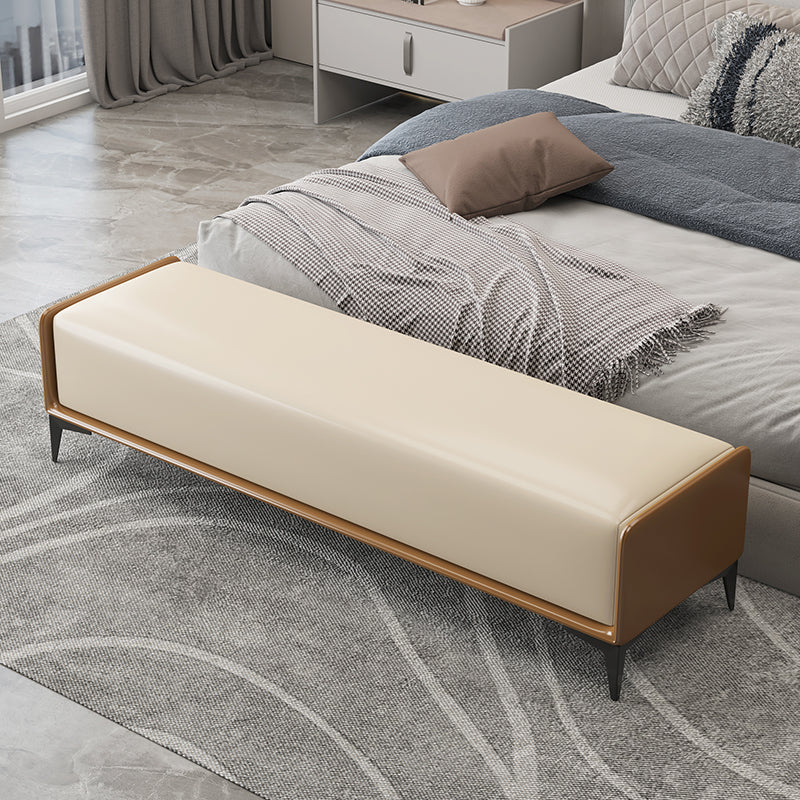 Rectangle Bedroom Bench Modern Seating Bench with Upholstered and Metal Legs 39"L x 16"W x 18"H Off-White Clearhalo 'Benches' 'Chairs & Seating' 'furn' 'furn_benches' 'Furniture' 'Living Room Furniture' 7711480
