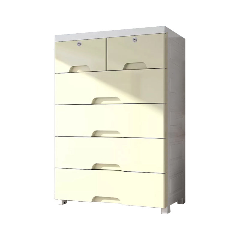 Contemporary Bedroom Wardrobe Plastic Drawers Storage Armoire 27.5"L x 14.5"W x 42"H Khaki 6 Clearhalo 'Armoires & Wardrobes' 'armoires_wardrobes' 'Bedroom Furniture' 'furn' 'furn_armoires_wardrobes' 'Furniture' 7711789
