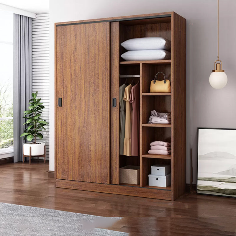 Engineered Wood Wardrobe Armoire Modern Storage Cabinet with Shelves Armoire 55"L x 20"W x 71"H Brown Clearhalo 'Armoires & Wardrobes' 'armoires_wardrobes' 'Bedroom Furniture' 'furn' 'furn_armoires_wardrobes' 'Furniture' 7711801