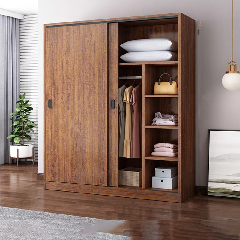 Engineered Wood Wardrobe Armoire Modern Storage Cabinet with Shelves Armoire 63"L x 20"W x 71"H Brown Clearhalo 'Armoires & Wardrobes' 'armoires_wardrobes' 'Bedroom Furniture' 'furn' 'furn_armoires_wardrobes' 'Furniture' 7711806
