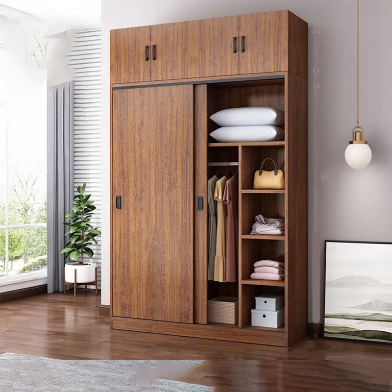Engineered Wood Wardrobe Armoire Modern Storage Cabinet with Shelves Armoire with Top Cabinet 47"L x 20"W x 87"H Brown Clearhalo 'Armoires & Wardrobes' 'armoires_wardrobes' 'Bedroom Furniture' 'furn' 'furn_armoires_wardrobes' 'Furniture' 7711819